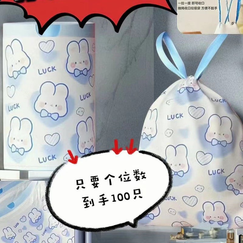 Blue Heart Rabbit Garbage Bag Drawstring Cute Cartoon High-Looking Home Kitchen Portable Thickened Printing 100 Count - Image 5